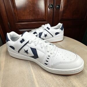 Converse White and Navy Court Style Low-Top Sneakers